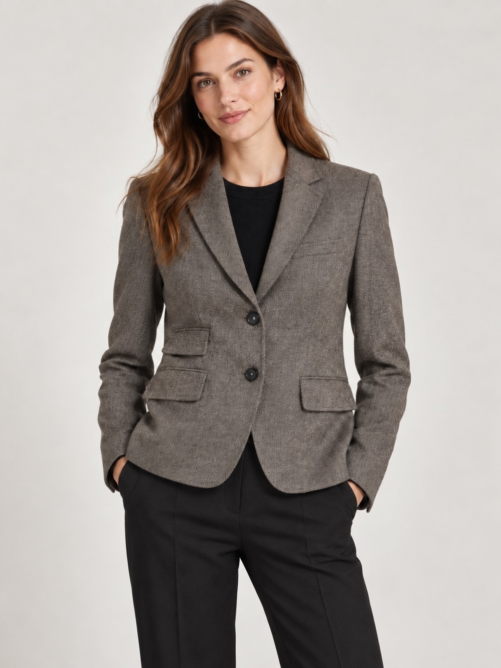 J. Crew Women's Brown Herringbone Tailored Two-Button Blazer